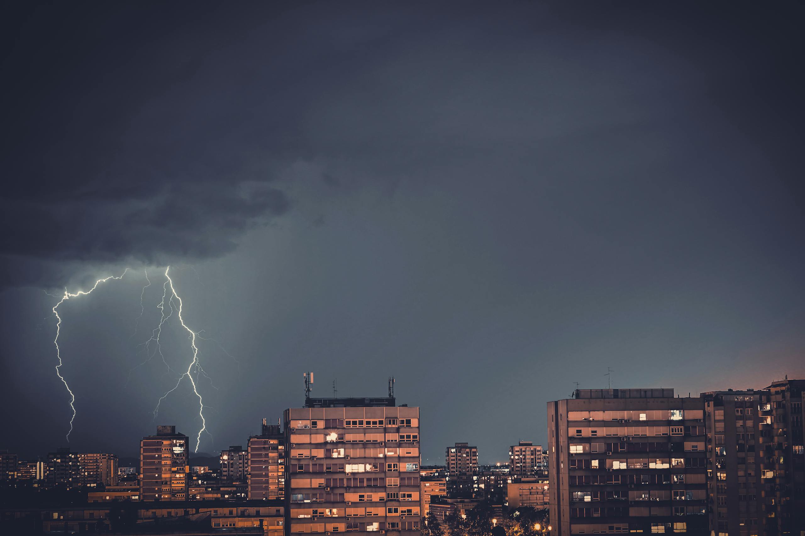 Captivating view of lightning over Zagreb's cityscape at night.