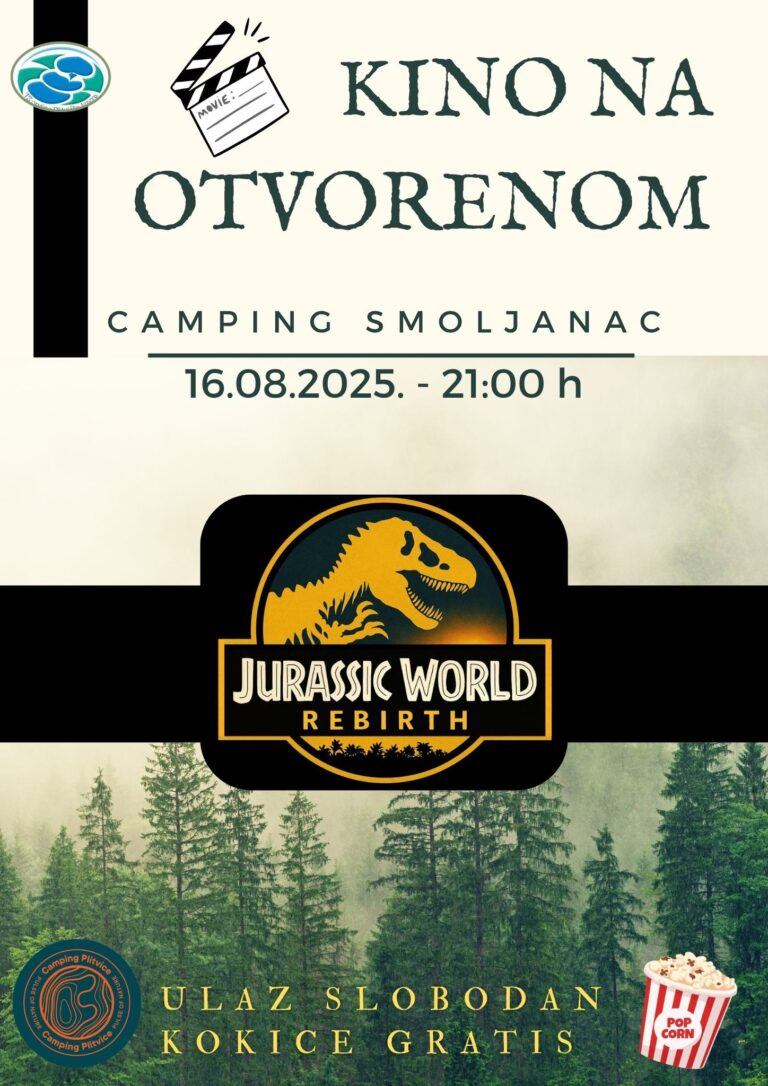 Filmska večer pod zvijezdama u Smoljancu – „Jurski park: Preporod“ u amfiteatru Camping Plitvice